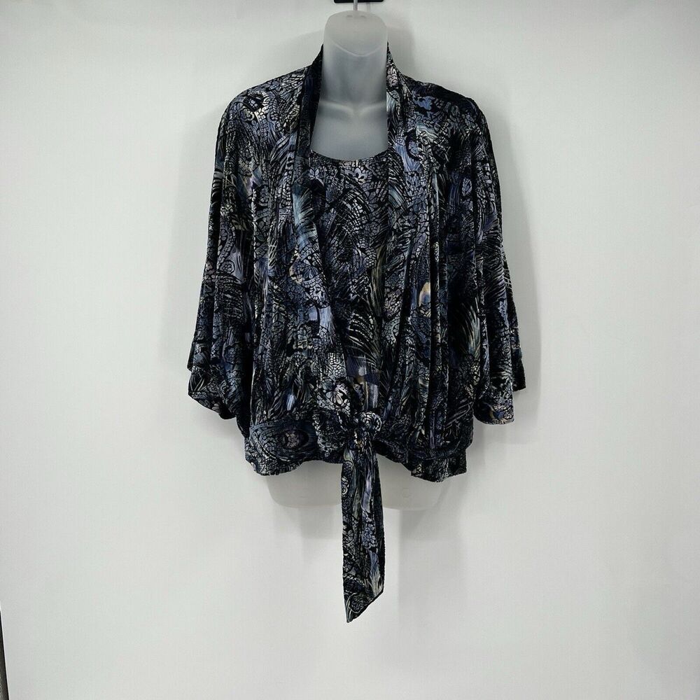 Blouse Tank Set XL Burnout Velvet Fairy Goth Floral Paisley Whimsical Metallic